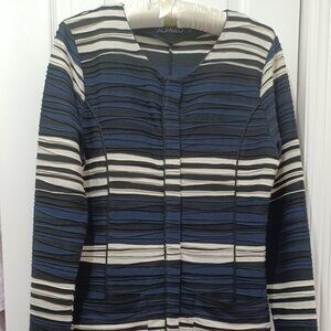 Saopaulo, Navy/Black/White, Textured, Snap-Up Cardigan, Size 40, NWOT